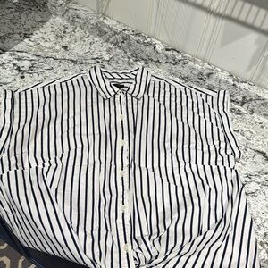 Talbots Twist Hem Nautical stripe button down shirt short sleeve
